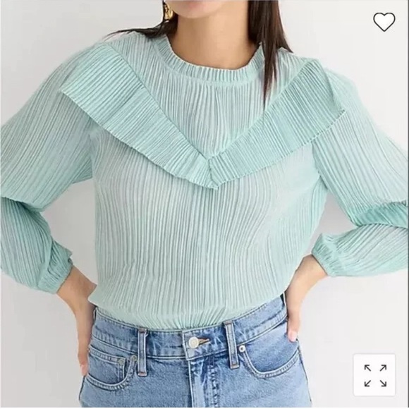 NWT J.Crew Green/Blue Crinkle/Pleated-chiffon V-detail Blouse/Top SZ XS - Picture 3 of 8